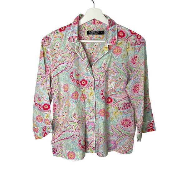 Lauren by Ralph Lauren Floral-Paisley Button Down Pajama Shirt Women's Size  PL - Picture 1 of 10